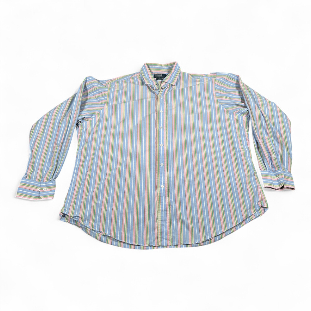 Vintage Polo Ralph Lauren Shirt Adult 2XL Blue Pastel Rainbow Striped Preppy 90s